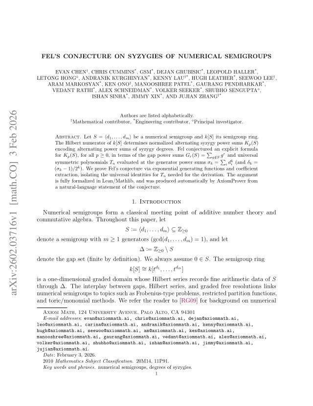 First page of Fel's Conjecture on Syzygies of Numerical Semigroups