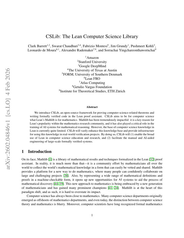 First page of CSLib: The Lean Computer Science Library