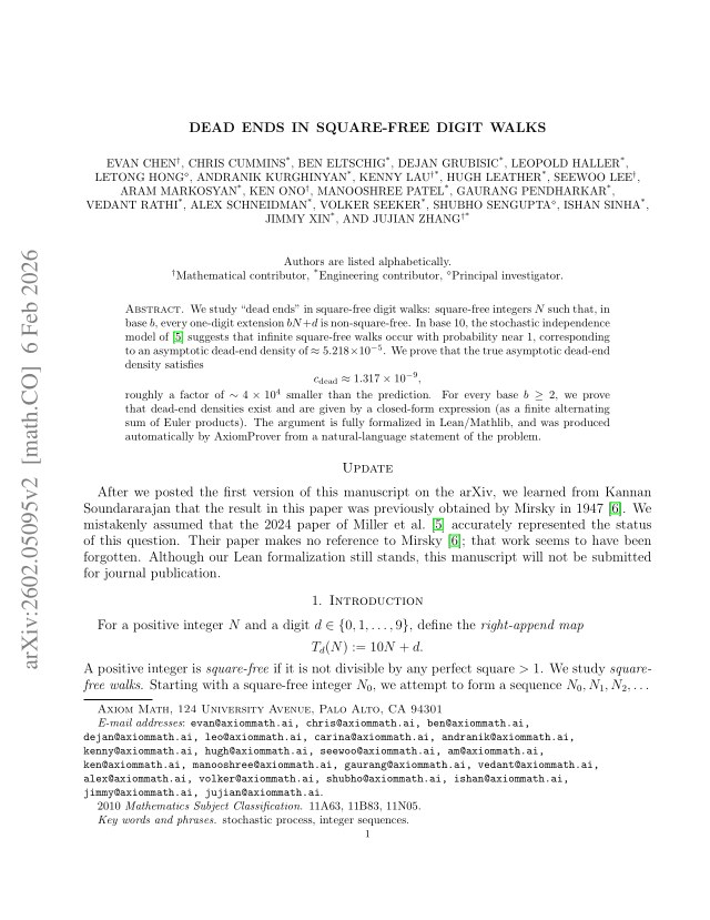 First page of Dead ends in square-free digit walks