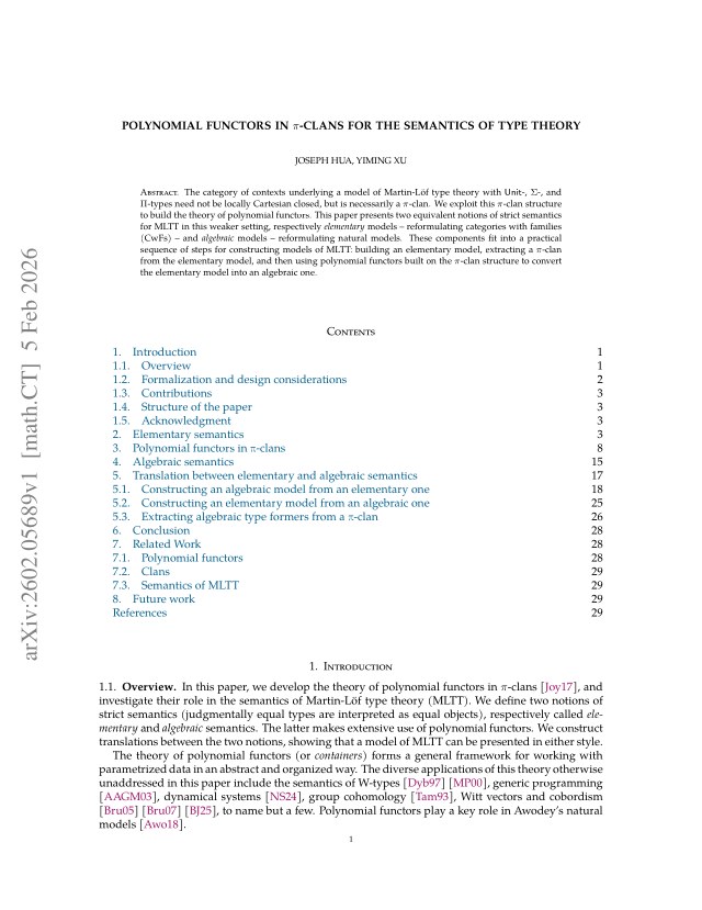 First page of Polynomial functors in π-clans for the semantics of type theory