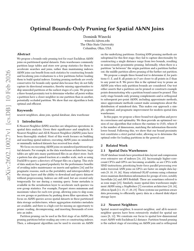 First page of Optimal Bounds-Only Pruning for Spatial AkNN Joins