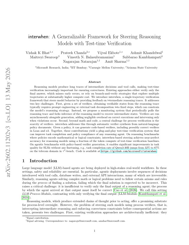 First page of interwhen: A Generalizable Framework for Steering Reasoning Models with Test-time Verification