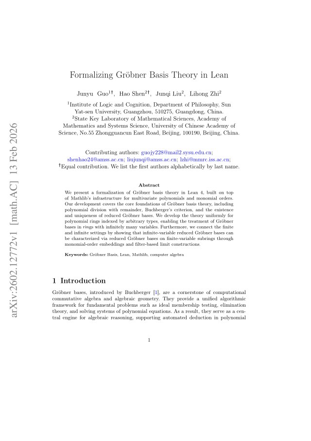 First page of Formalizing Gröbner Basis Theory in Lean