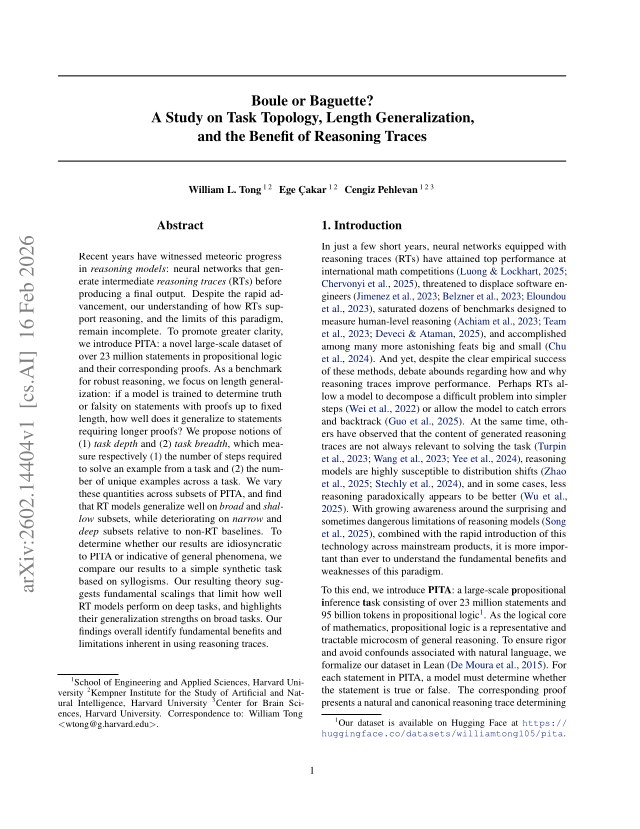 First page of Boule or Baguette? A Study on Task Topology, Length Generalization, and the Benefit of Reasoning Traces