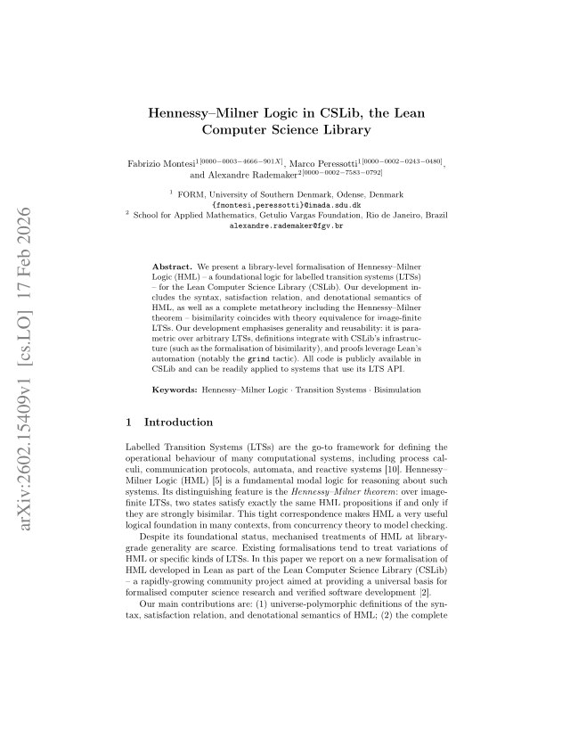 First page of Hennessy-Milner Logic in CSLib, the Lean Computer Science Library