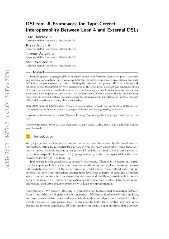 First page of DSLean: A Framework for Type-Correct Interoperability Between Lean 4 and External DSLs