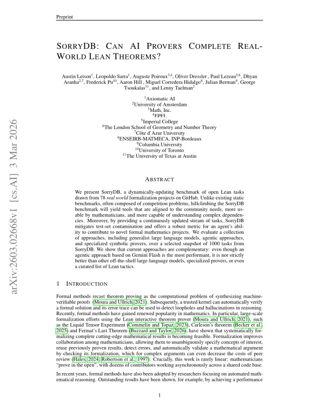 First page of SorryDB: Can AI Provers Complete Real-World Lean Theorems?