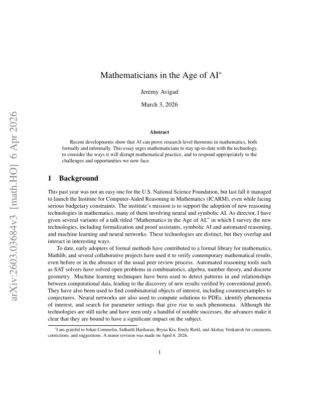 First page of Mathematicians in the age of AI