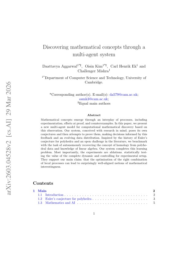 First page of Discovering mathematical concepts through a multi-agent system