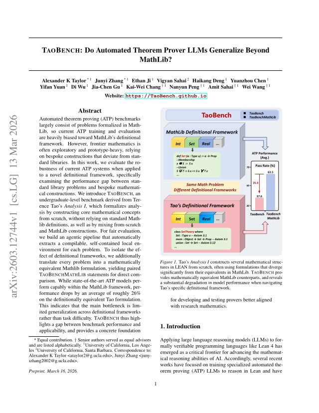 First page of TaoBench: Do Automated Theorem Prover LLMs Generalize Beyond MathLib?