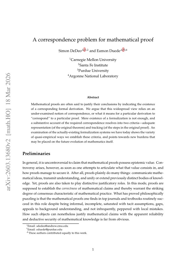 First page of A correspondence problem for mathematical proof