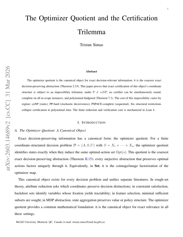 First page of The Optimizer Quotient and the Certification Trilemma