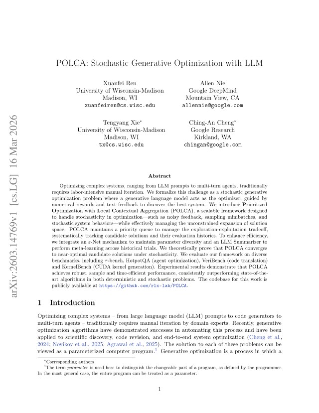 First page of POLCA: Stochastic Generative Optimization with LLM