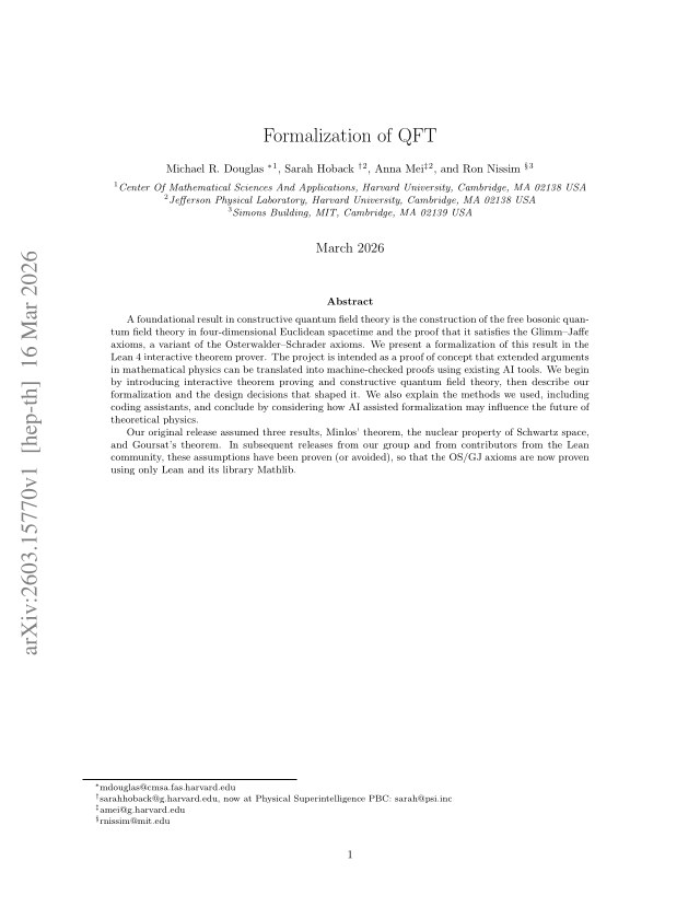 First page of Formalization of QFT