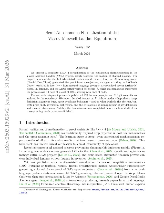 First page of Semi-Autonomous Formalization of the Vlasov-Maxwell-Landau Equilibrium