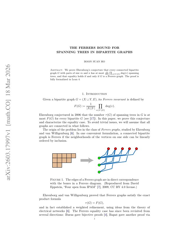 First page of The Ferrers bound for spanning trees in bipartite graphs