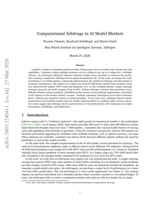 First page of Computational Arbitrage in AI Model Markets
