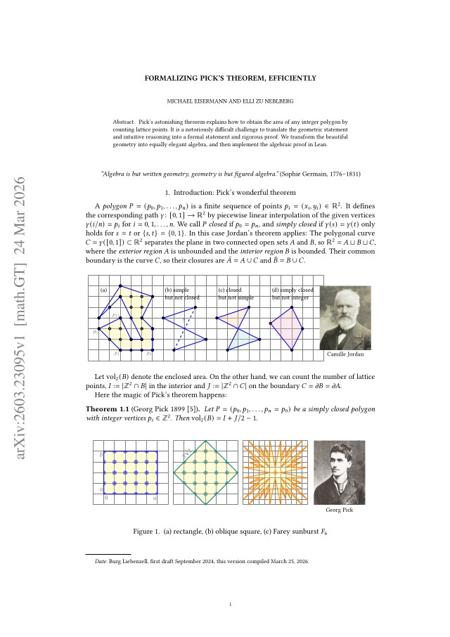 First page of Formalizing Pick's Theorem, efficiently