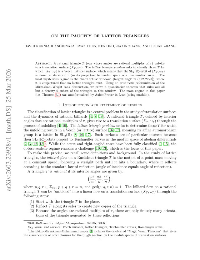 First page of On the paucity of lattice triangles