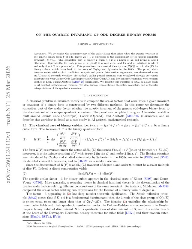 First page of On the Quartic Invariant of Odd Degree Binary Forms