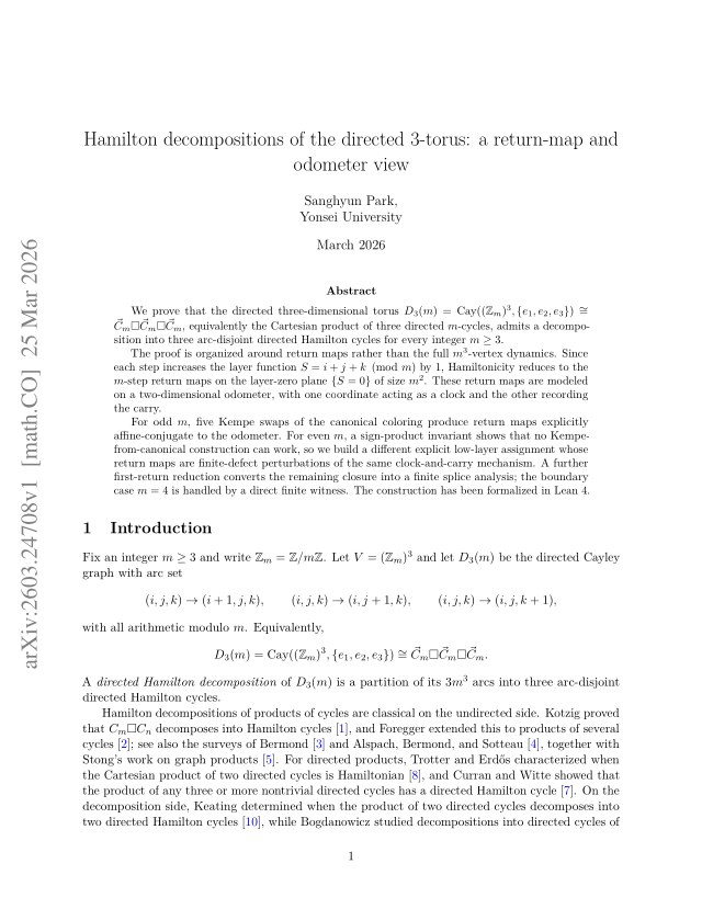 First page of Hamilton decompositions of the directed 3-torus: a return-map and odometer view