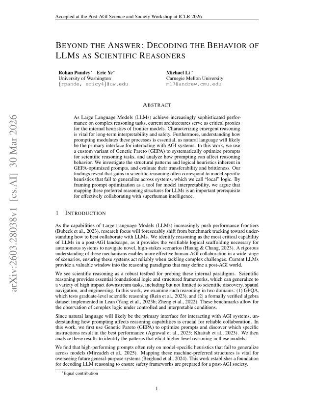 First page of Beyond the Answer: Decoding the Behavior of LLMs as Scientific Reasoners