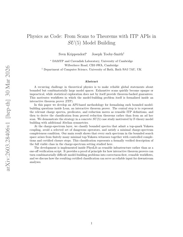 First page of Physics as Code: From Scans to Theorems with ITP APIs in $SU(5)$ Model Building