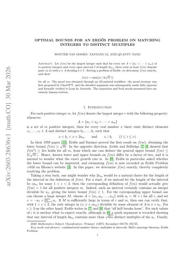 First page of Optimal bounds for an Erdős problem on matching integers to distinct multiples