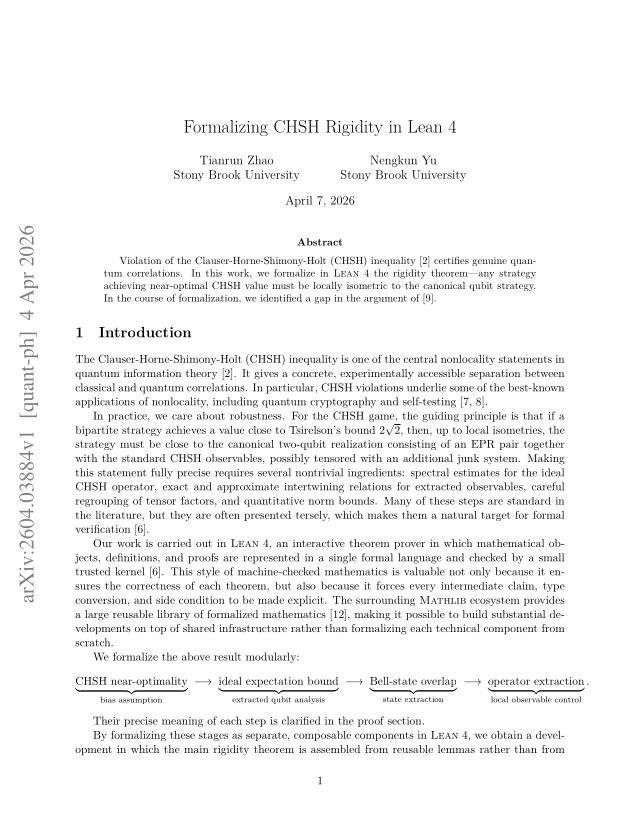 First page of Formalizing CHSH Rigidity in Lean 4