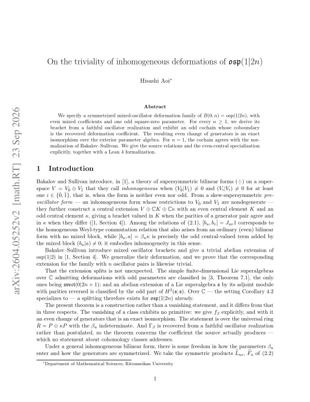 First page of On the triviality of inhomogeneous deformations of $\mathfrak{osp}(1|2n)$