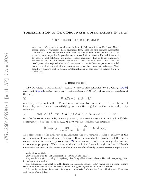 First page of Formalization of De Giorgi--Nash--Moser Theory in Lean