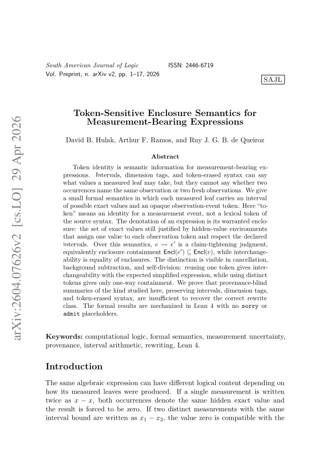 First page of Token-Sensitive Enclosure Semantics for Measurement-Bearing Expressions