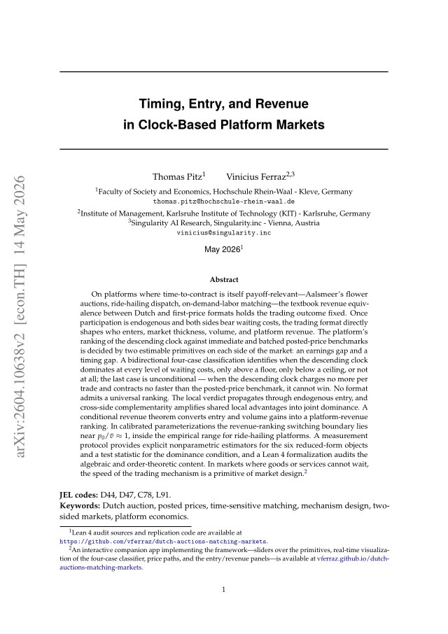 First page of Timing, Entry, and Revenue in Clock-Based Platform Markets