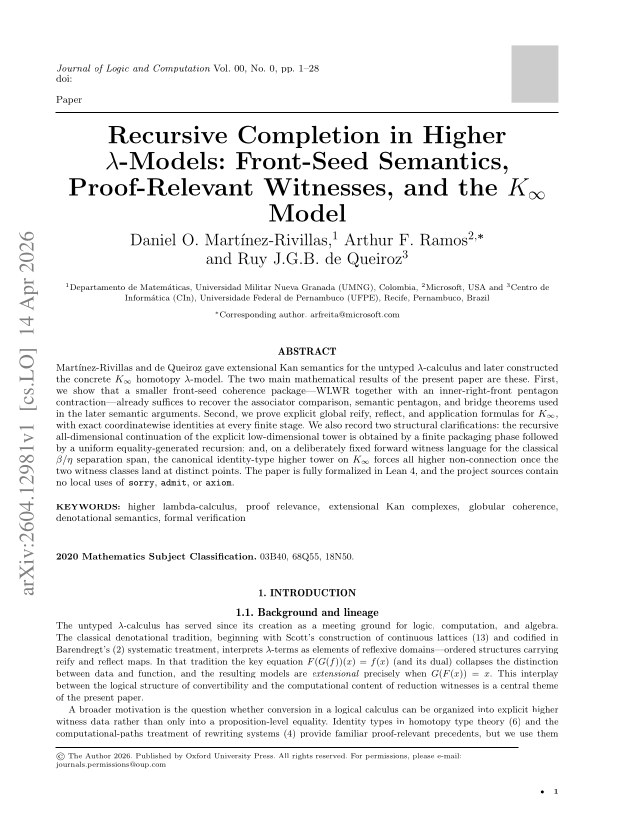 First page of Recursive Completion in Higher K-Models: Front-Seed Semantics, Proof-Relevant Witnesses, and the K-Infinity Model
