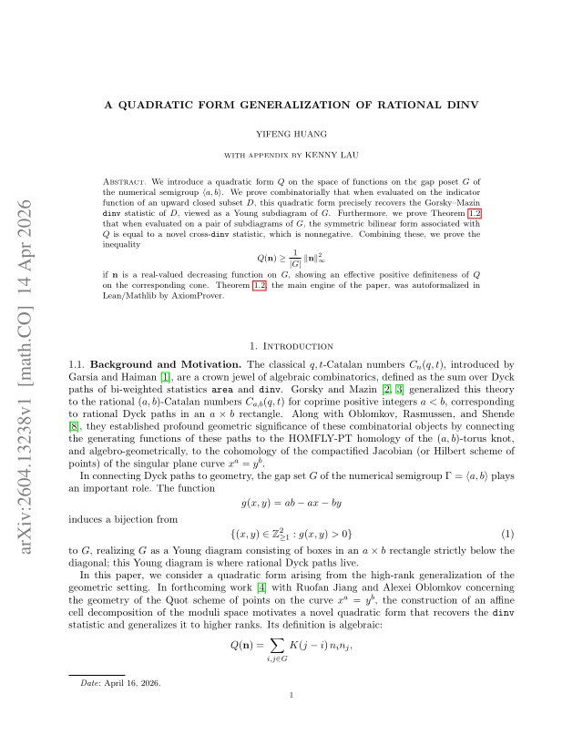 First page of A quadratic form generalization of rational dinv