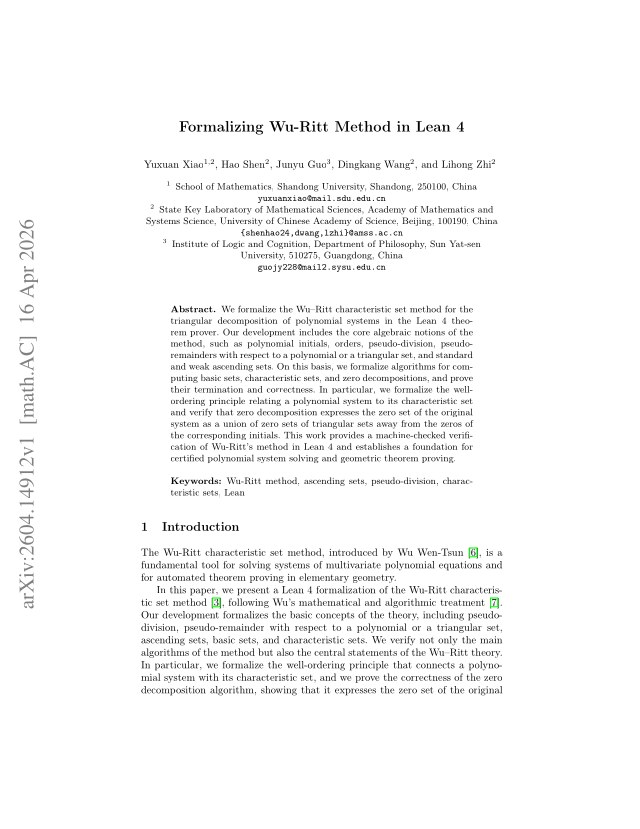 First page of Formalizing Wu-Ritt Method in Lean 4