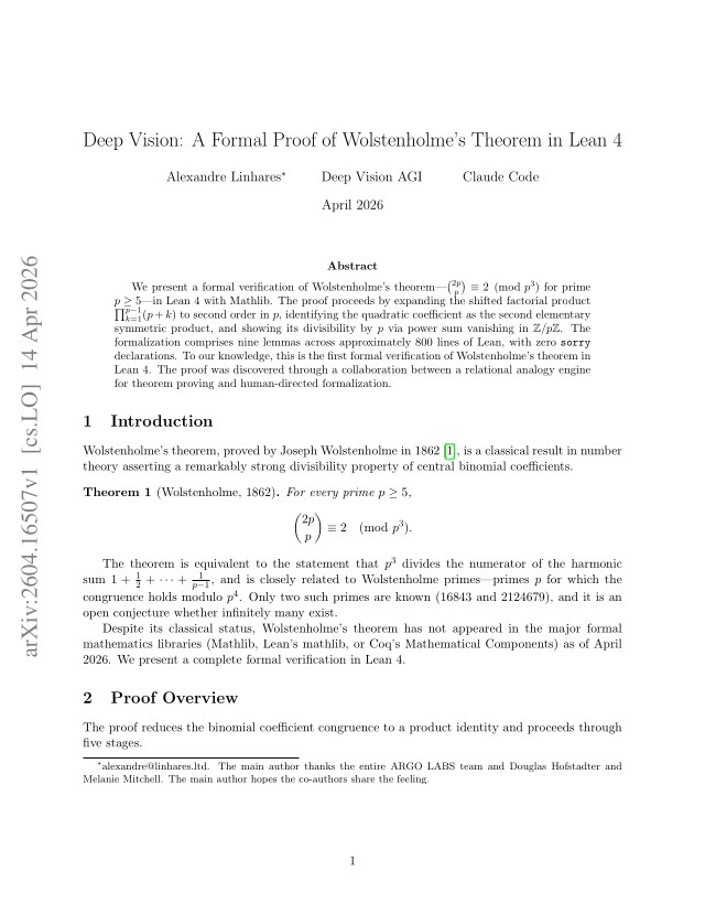 First page of Deep Vision: A Formal Proof of Wolstenholmes Theorem in Lean 4