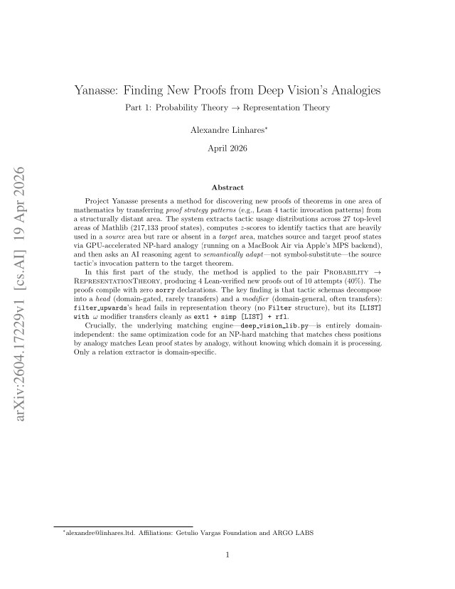First page of Yanasse: Finding New Proofs from Deep Vision's Analogies, Part 1