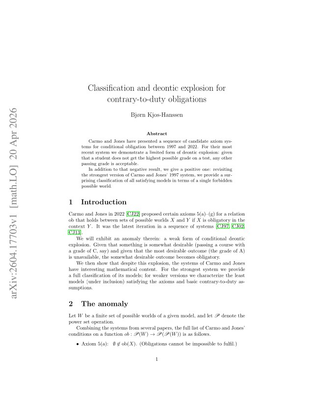 First page of Classification and deontic explosion for contrary-to-duty obligations