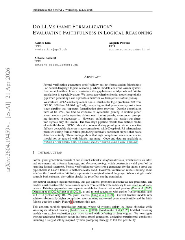 First page of Do LLMs Game Formalization? Evaluating Faithfulness in Logical Reasoning