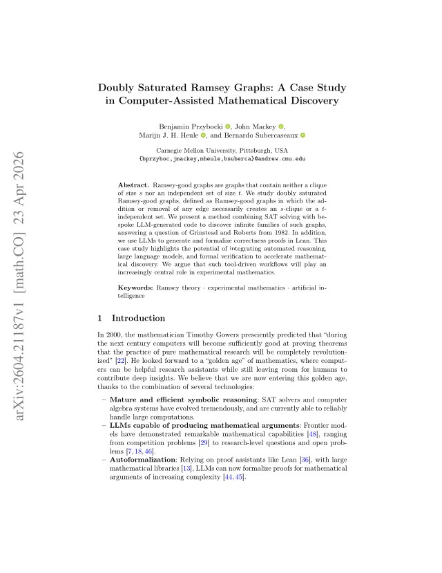 First page of Doubly Saturated Ramsey Graphs: A Case Study in Computer-Assisted Mathematical Discovery