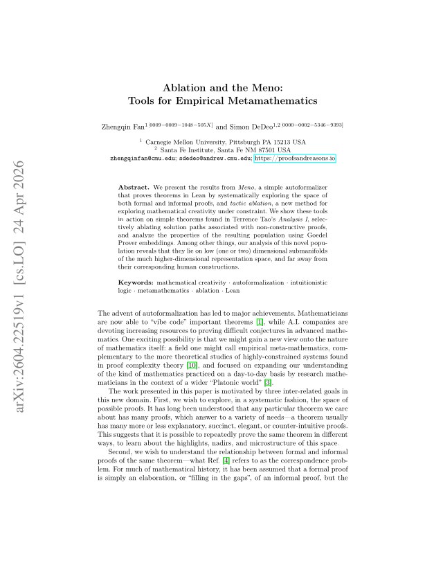 First page of Ablation and the Meno: Tools for Empirical Metamathematics