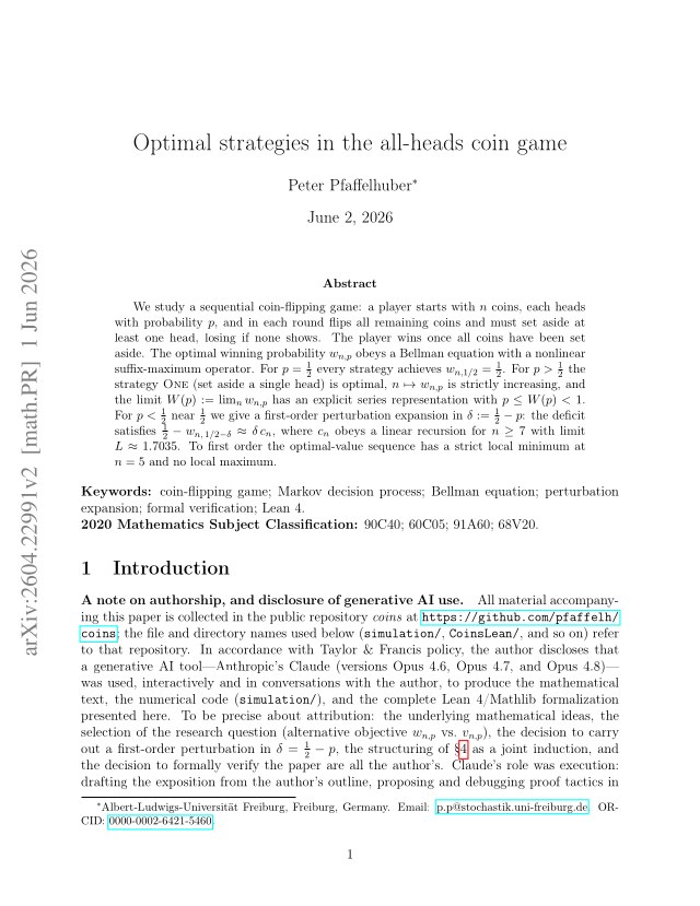 First page of Optimal strategies in the all-heads coin game