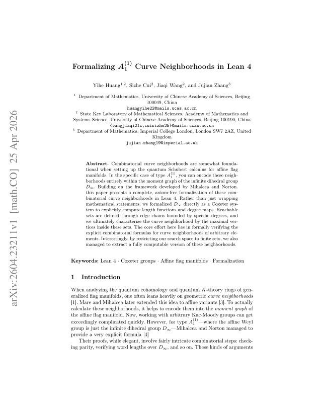 First page of Formalizing $A_1^{(1)}$ Curve Neighborhoods in Lean 4