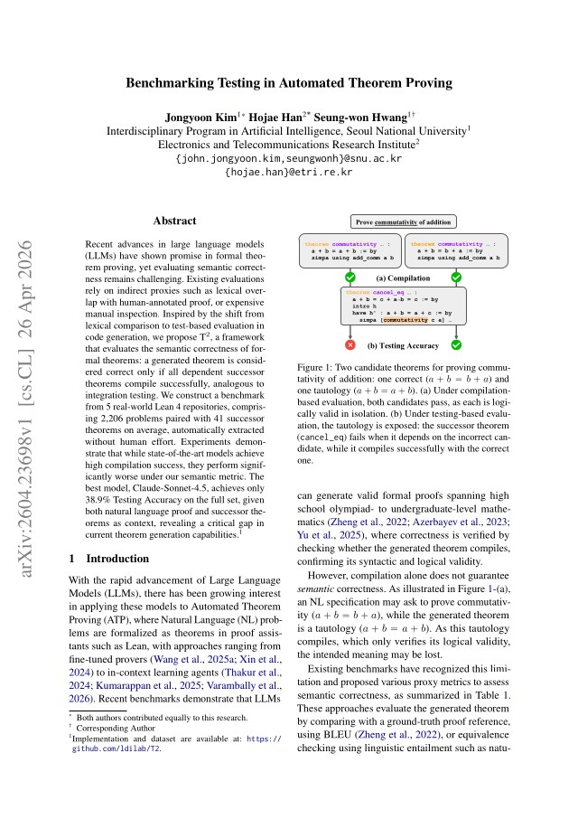 First page of Benchmarking Testing in Automated Theorem Proving