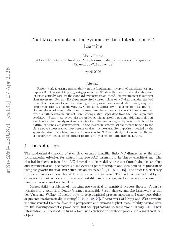 First page of Null Measurability at the Symmetrization Interface in VC Learning