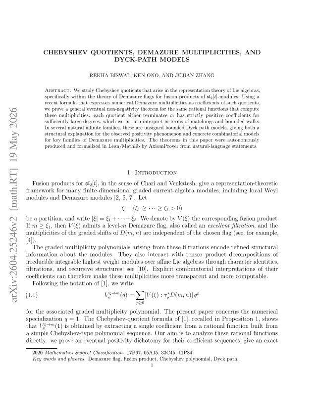 First page of Chebyshev quotients, Demazure multiplicities, and Dyck-path models