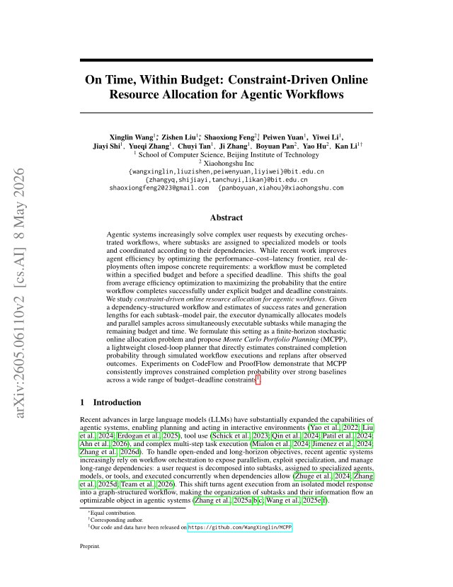 First page of On Time, Within Budget: Constraint-Driven Online Resource Allocation for Agentic Workflows