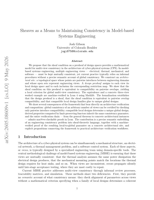 First page of Sheaves as a Means of Maintaining Consistency in Model-based Systems Engineering