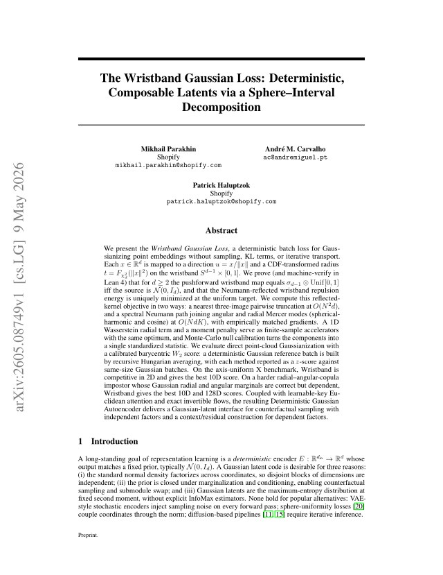 First page of The Wristband Gaussian Loss: Deterministic, Composable Latents via a Sphere-Interval Decomposition